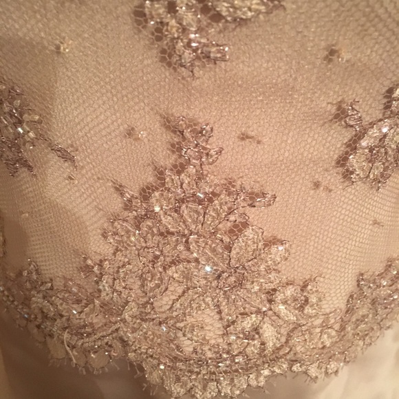 Pale pink strapless gown w lace and beaded bodice - Picture 3 of 6